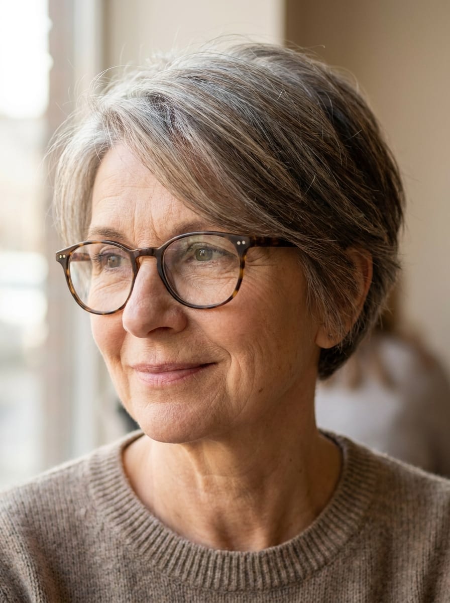 Kurzhaarfrisur mit Brille - Kurzhaarfrisur ab 60